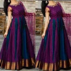 South Indian Anarkali Pattern Full Stitched Gown in Beautiful Hues